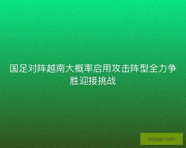 国足对阵越南大概率启用攻击阵型全力争胜迎接挑战